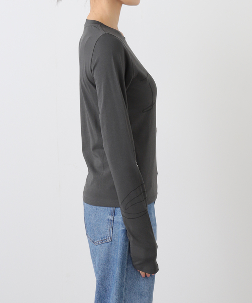 OPEN Yy(オープンワイワイ)の「【Geek Office / ギークオフィス】OPEN YY Knitted BEADED I LOVE YY TEE(Tシャツ/カットソー・レディース・チャコールグレー/ホワイト・SMALL)」の13枚目の写真