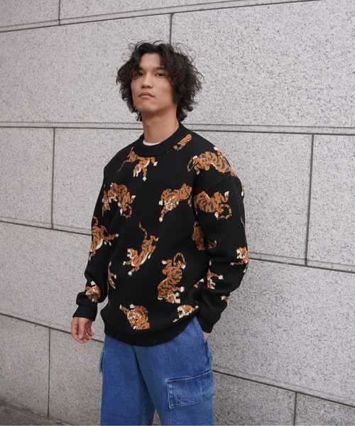 BEAVER（ビーバー）の「B omnivore/ビーオムニボー　TIGER KNIT TOP（ニット/セーター・メンズ・ナチュラル/ブラック・L/M/XL）」の4枚目の写真