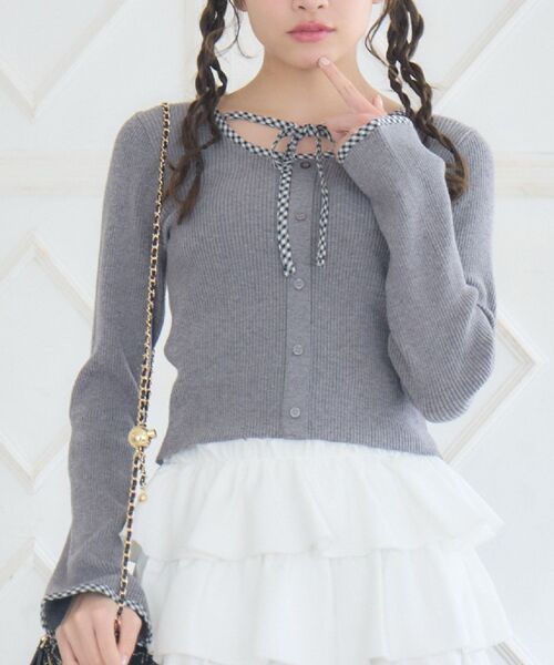 ems excite（エムズエキサイト）の「【新色追加】チェックパイピングNTPO（ニット/セーター・レディース・ブラウン/ブラック/ナチュラル/ダークグレー・FREE）」の3枚目の写真