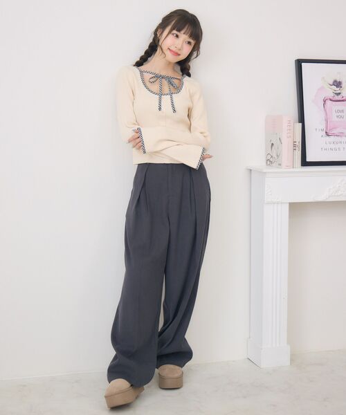 ems excite（エムズエキサイト）の「【新色追加】チェックパイピングNTPO（ニット/セーター・レディース・ブラウン/ブラック/ナチュラル/ダークグレー・FREE）」の8枚目の写真