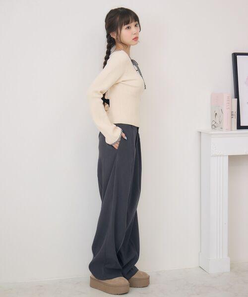 ems excite（エムズエキサイト）の「【新色追加】チェックパイピングNTPO（ニット/セーター・レディース・ブラウン/ブラック/ナチュラル/ダークグレー・FREE）」の9枚目の写真