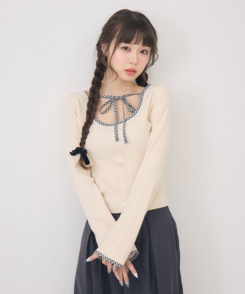 ems excite（エムズエキサイト）の「【新色追加】チェックパイピングNTPO（ニット/セーター・レディース・ブラウン/ブラック/ナチュラル/ダークグレー・FREE）」の12枚目の写真