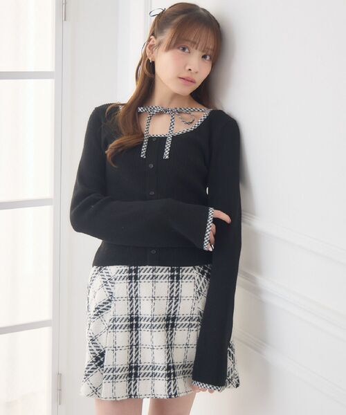 ems excite（エムズエキサイト）の「【新色追加】チェックパイピングNTPO（ニット/セーター・レディース・ブラウン/ブラック/ナチュラル/ダークグレー・FREE）」の16枚目の写真