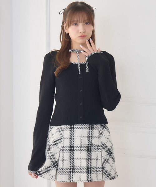 ems excite（エムズエキサイト）の「【新色追加】チェックパイピングNTPO（ニット/セーター・レディース・ブラウン/ブラック/ナチュラル/ダークグレー・FREE）」の21枚目の写真