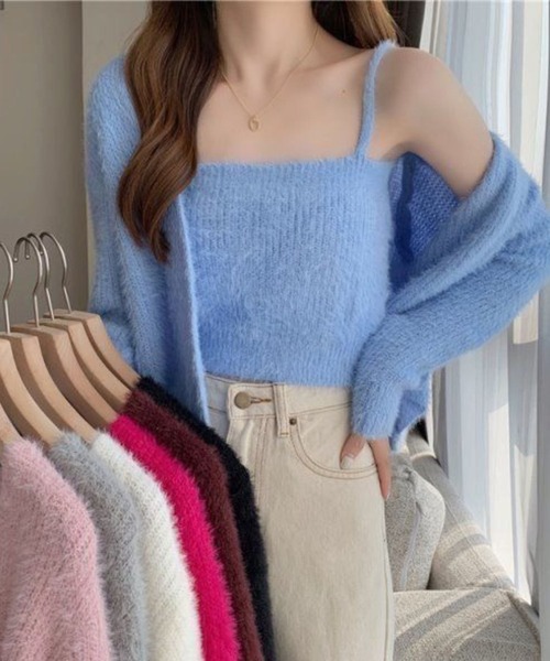 SPIGA（スピーガ）の「ｼｬｷﾞｰﾆｯﾄｷｬﾐｿｰﾙ+ｶｰﾃﾞｨｶﾞﾝｾｯﾄ（ニット/セーター・レディース・ホワイト/ブラック/ライトグレー/ブルー/ピンク/ボルドー・FREE）」の4枚目の写真