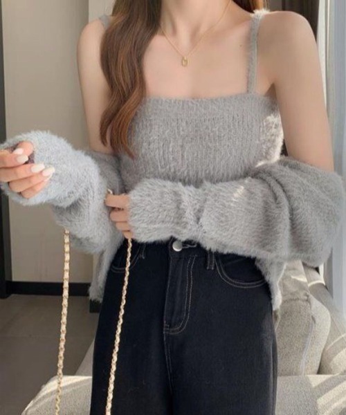 SPIGA（スピーガ）の「ｼｬｷﾞｰﾆｯﾄｷｬﾐｿｰﾙ+ｶｰﾃﾞｨｶﾞﾝｾｯﾄ（ニット/セーター・レディース・ホワイト/ブラック/ライトグレー/ブルー/ピンク/ボルドー・FREE）」の3枚目の写真