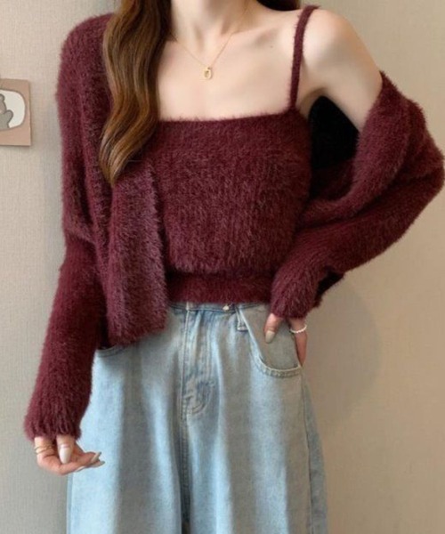 SPIGA（スピーガ）の「ｼｬｷﾞｰﾆｯﾄｷｬﾐｿｰﾙ+ｶｰﾃﾞｨｶﾞﾝｾｯﾄ（ニット/セーター・レディース・ホワイト/ブラック/ライトグレー/ブルー/ピンク/ボルドー・FREE）」の6枚目の写真