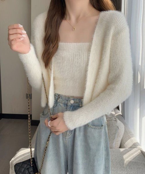 SPIGA（スピーガ）の「ｼｬｷﾞｰﾆｯﾄｷｬﾐｿｰﾙ+ｶｰﾃﾞｨｶﾞﾝｾｯﾄ（ニット/セーター・レディース・ホワイト/ブラック/ライトグレー/ブルー/ピンク/ボルドー・FREE）」の12枚目の写真