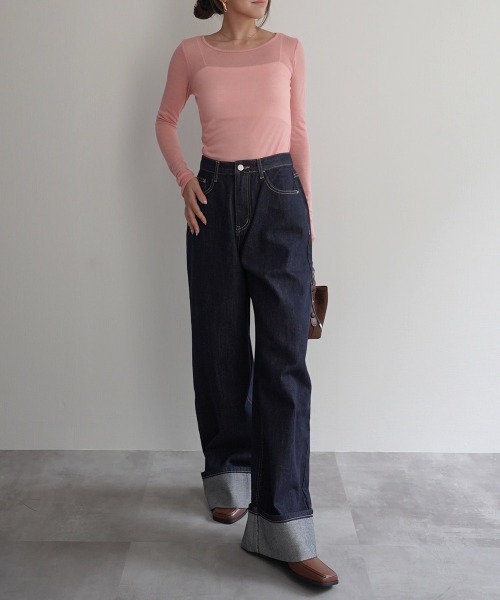 Rashik(ラシク)の「ロールアップルーズデニム(デニムパンツ・レディース・インディゴブルー/ブラック・S/M)」の4枚目の写真