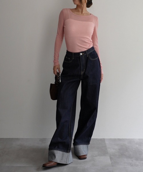 Rashik(ラシク)の「ロールアップルーズデニム(デニムパンツ・レディース・インディゴブルー/ブラック・S/M)」の6枚目の写真