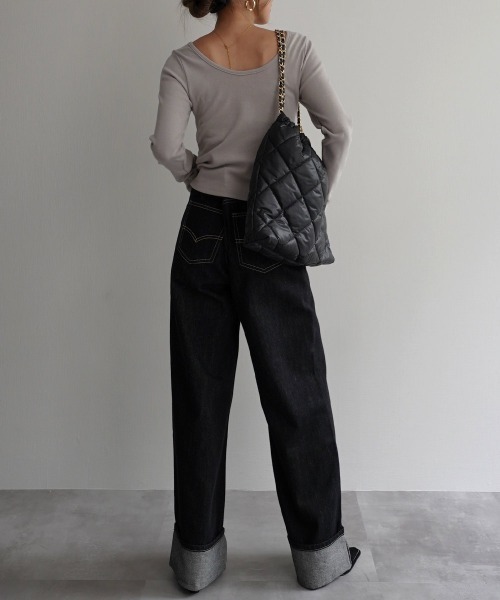 Rashik(ラシク)の「ロールアップルーズデニム(デニムパンツ・レディース・インディゴブルー/ブラック・S/M)」の13枚目の写真