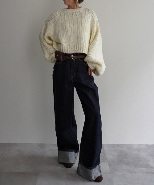 Rashik(ラシク)の「ロールアップルーズデニム(デニムパンツ・レディース・インディゴブルー/ブラック・S/M)」の9枚目の写真