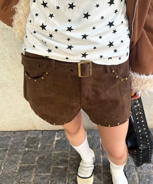 HALEY PESCA(ヘーリーペスカ)の「HALEY PESCA/【ベルト付属】フェイクスエード スタッズショートパンツ(その他パンツ・レディース・ブラック/ブラウン・SMALL/MEDIUM)」の12枚目の写真