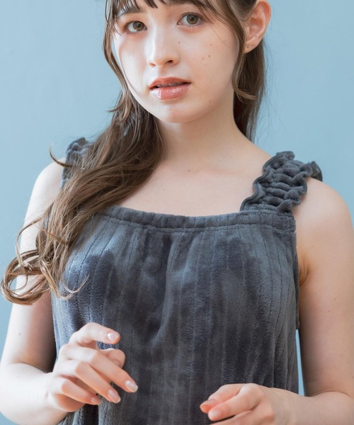 fran de lingerie（フランデランジェリー）の「もこもこ ワンピース ルームウェア パジャマ 冬 あったか 着る毛布 部屋着 レディース モコモコ「メモリーフリース」（ルームウェア/パジャマ・レディース・ホワイト系その他/ダークグレー/ピンク系その他2・M-L）」の13枚目の写真