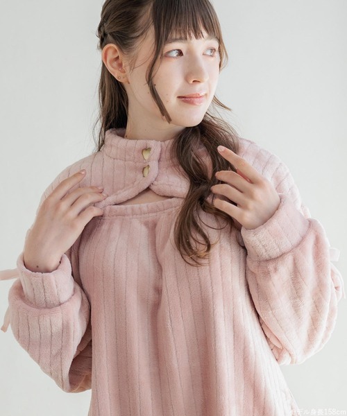 fran de lingerie（フランデランジェリー）の「もこもこ ワンピース ルームウェア パジャマ 冬 あったか 着る毛布 部屋着 レディース モコモコ「メモリーフリース」（ルームウェア/パジャマ・レディース・ホワイト系その他/ダークグレー/ピンク系その他2・M-L）」の18枚目の写真