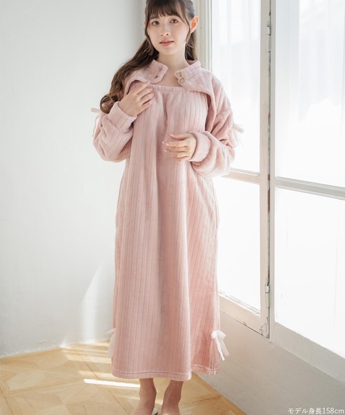 fran de lingerie（フランデランジェリー）の「もこもこ ワンピース ルームウェア パジャマ 冬 あったか 着る毛布 部屋着 レディース モコモコ「メモリーフリース」（ルームウェア/パジャマ・レディース・ホワイト系その他/ダークグレー/ピンク系その他2・M-L）」の19枚目の写真