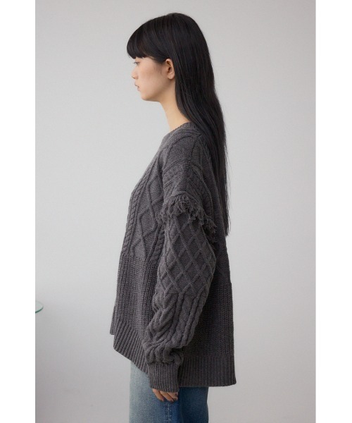 AZUL by moussy(アズールバイマウジー)の「スイッチングフリンジニット(ニット/セーター・レディース・チャコールグレー/アイボリー/サックスブルー・FREE)」の14枚目の写真