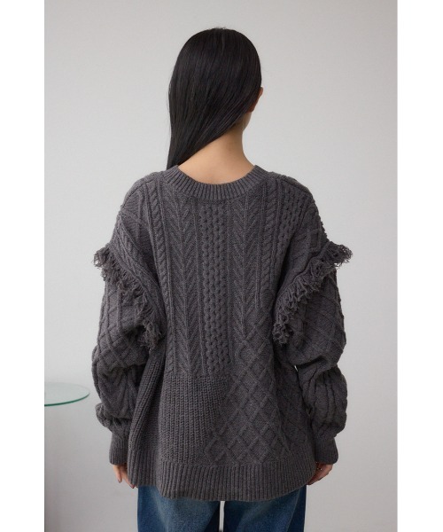 AZUL by moussy(アズールバイマウジー)の「スイッチングフリンジニット(ニット/セーター・レディース・チャコールグレー/アイボリー/サックスブルー・FREE)」の15枚目の写真