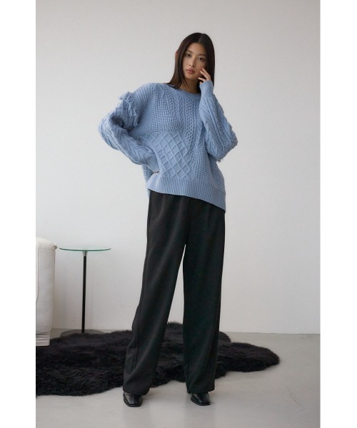 AZUL by moussy(アズールバイマウジー)の「スイッチングフリンジニット(ニット/セーター・レディース・チャコールグレー/アイボリー/サックスブルー・FREE)」の22枚目の写真