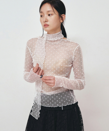 DOT MESH SCARF TOP_IVORY
