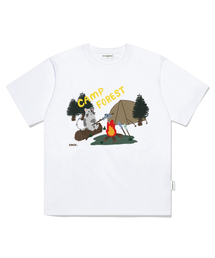 キャンプフォレストプリントオーバーサイズ半袖Tシャツホワイト