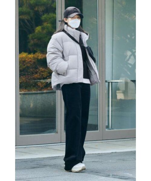 レディースダウンフグショートパッド入りジャケット[ライトグレー