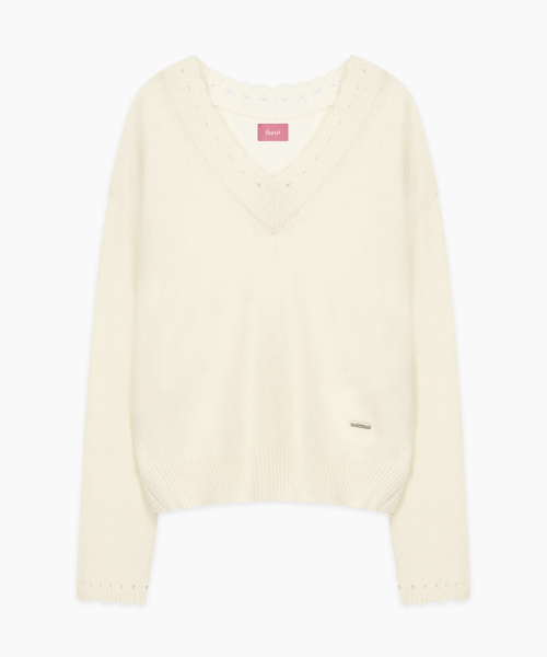 SINOON(シヌーン)の「Scallop V-Neck Pullover Knit (Cream)(ニット/セーター・レディース・アイボリー・FREE)」の4枚目の写真