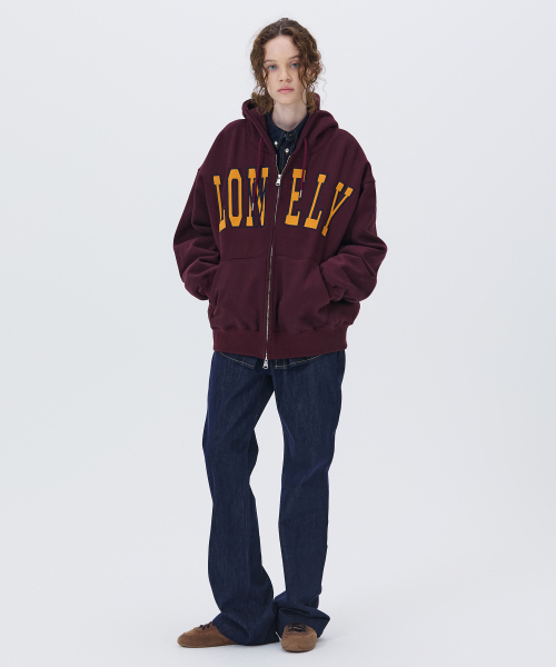 LONELY/LOVELY FLUFF HOODIE ZIP-UP BURGUNDY（パーカー）｜NOHANT