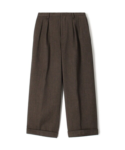 セール】ウールアクリルナイロンストライプ 2プリーツストレートパンツ