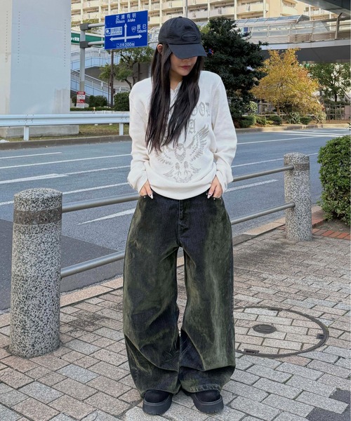 デニムフロッキースカート38 セール】カラーフロッキースタッズカーブデニム（デニムパンツ