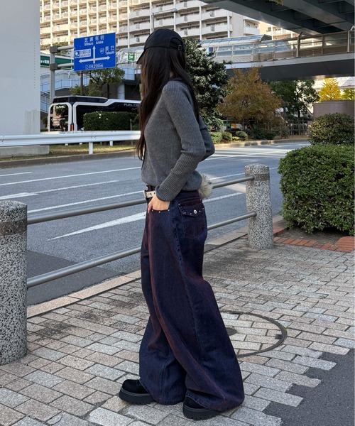 sedacle(セダクル)の「カラーフロッキースタッズカーブデニム(デニムパンツ・メンズ・ボルドー/カーキ・LARGE/MEDIUM/SMALL)」の5枚目の写真