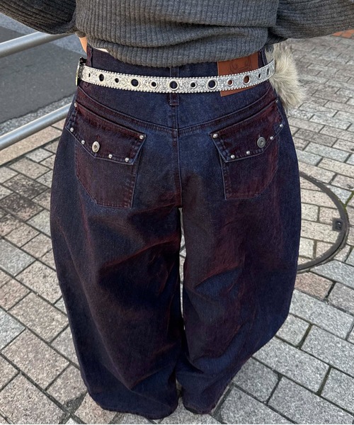 sedacle(セダクル)の「カラーフロッキースタッズカーブデニム(デニムパンツ・メンズ・ボルドー/カーキ・LARGE/MEDIUM/SMALL)」の3枚目の写真
