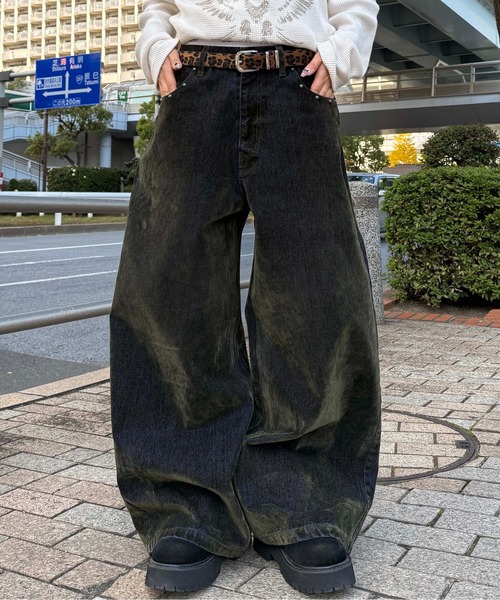 sedacle(セダクル)の「カラーフロッキースタッズカーブデニム(デニムパンツ・メンズ・ボルドー/カーキ・LARGE/MEDIUM/SMALL)」の4枚目の写真