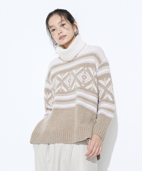 K.T KIYOKO TAKASE（キヨコタカセ）の「ジャカード編み スヌード付きニットプルオーバー（ニット/セーター・レディース・ベージュ系その他/ブラック系その他・FREE）」の17枚目の写真