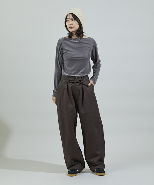 FREAK'S STORE（フリークスストア）の「RED KAP × FREAK'S STORE/レッドキャップ ウォーム 紐付きイージーパンツ/微起毛パンツ/裏起毛パンツ（チノパンツ・レディース・チャコール/ベージュ/ネイビー/ブラウン/ナチュラル・SMALL/MEDIUM）」の7枚目の写真