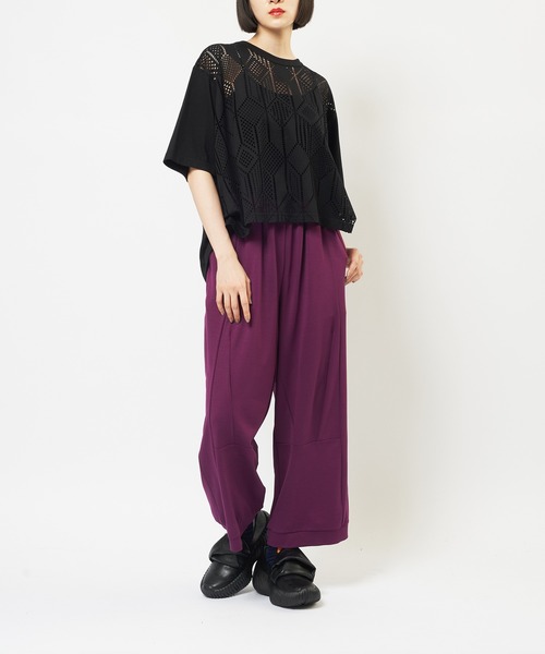 gomme（ゴム）の「ニーダーツポンチパンツ（スウェットパンツ・レディース・ブラック/パープル/チャコールグレー・MEDIUM）」の4枚目の写真