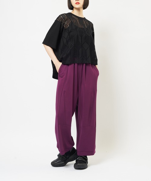 gomme（ゴム）の「ニーダーツポンチパンツ（スウェットパンツ・レディース・ブラック/パープル/チャコールグレー・MEDIUM）」の6枚目の写真