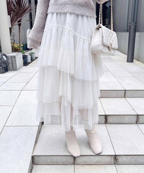アリスアウアア　チュールスカート　ホワイト miyu Ӧ｜Heatherのスカートを使ったコーディネート - WEAR