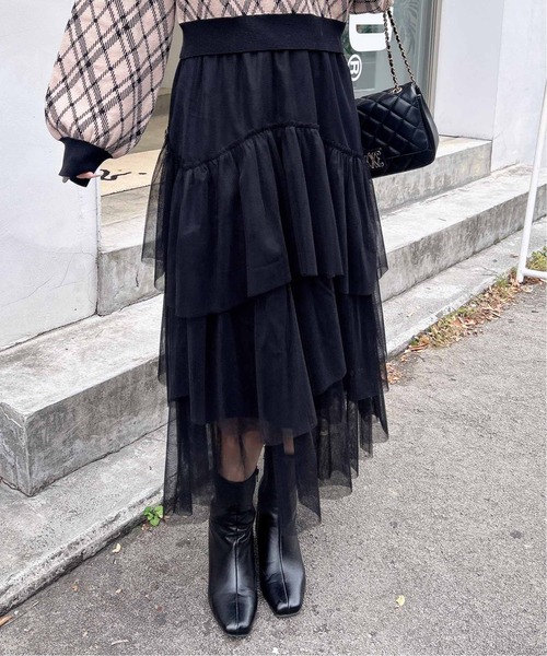 INGNI（イング）の「ランダムティアードチュールスカート（スカート・レディース・ブラック/オフホワイト・FREE）」の2枚目の写真
