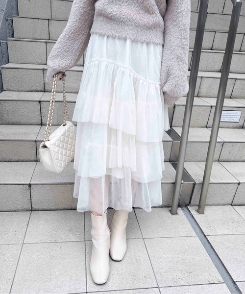 INGNI（イング）の「ランダムティアードチュールスカート（スカート・レディース・ブラック/オフホワイト・FREE）」の3枚目の写真