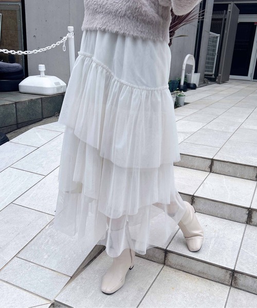 INGNI（イング）の「ランダムティアードチュールスカート（スカート・レディース・ブラック/オフホワイト・FREE）」の4枚目の写真