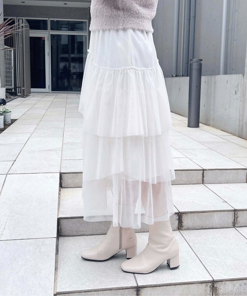 INGNI（イング）の「ランダムティアードチュールスカート（スカート・レディース・ブラック/オフホワイト・FREE）」の5枚目の写真