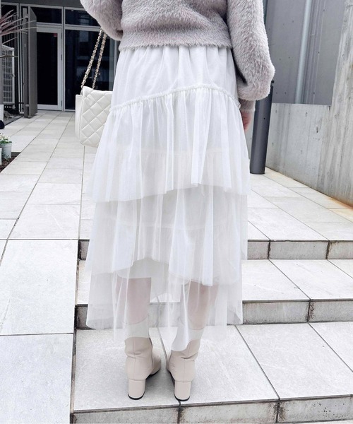 INGNI（イング）の「ランダムティアードチュールスカート（スカート・レディース・ブラック/オフホワイト・FREE）」の6枚目の写真