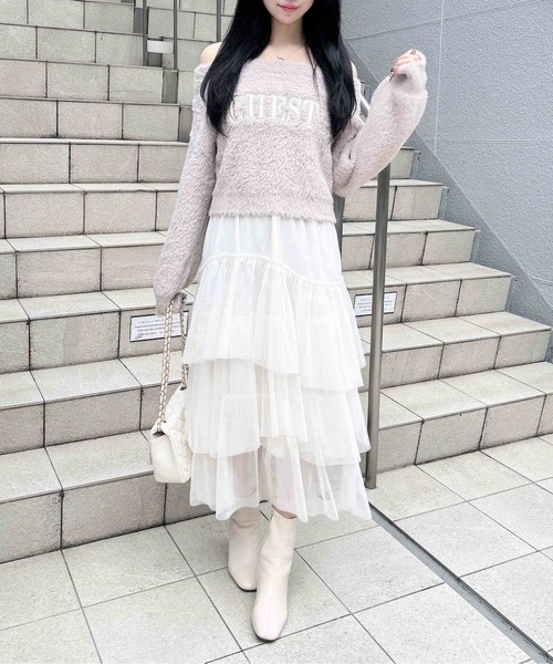 ⭐︎タグ付き⭐︎ ボリュームストライプチュールスカート　推し　ディズニー ランダムヘムチュールスカート/earth music&ecology（アース