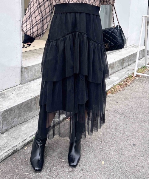 INGNI（イング）の「ランダムティアードチュールスカート（スカート・レディース・ブラック/オフホワイト・FREE）」の9枚目の写真