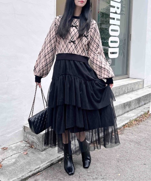 INGNI（イング）の「ランダムティアードチュールスカート（スカート・レディース・ブラック/オフホワイト・FREE）」の12枚目の写真