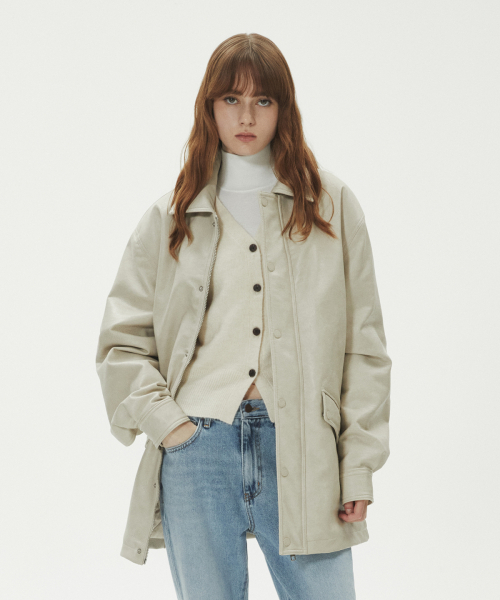 セール】OVER-FIT LEATHER PADDING PARKA_CREAM（ダウンジャケット