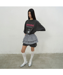 CHECKED FRILL MINI SKIRT (GREY)