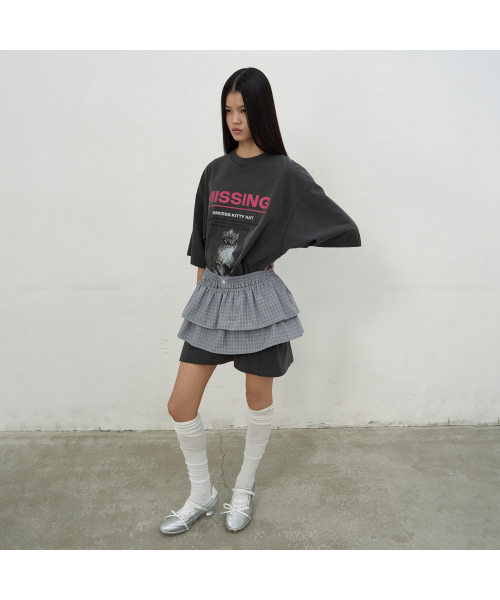 LCDC TM(エルシーディーシーティーエム)の「CHECKED FRILL MINI SKIRT (GREY)(スカート・レディース・ミックスグレー・OS)」の1枚目の写真