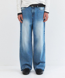 RAW HEM WIDE JEANS - WASHED BLUE